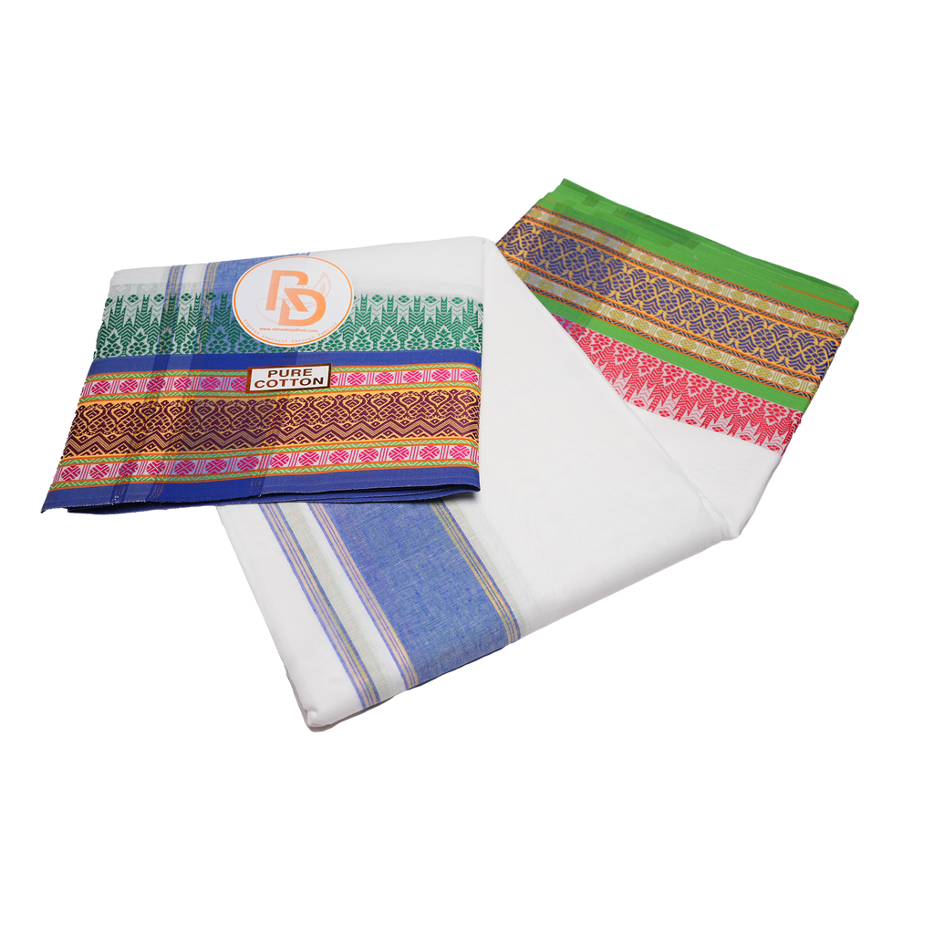 traditional multicolour white pure cotton dhoti