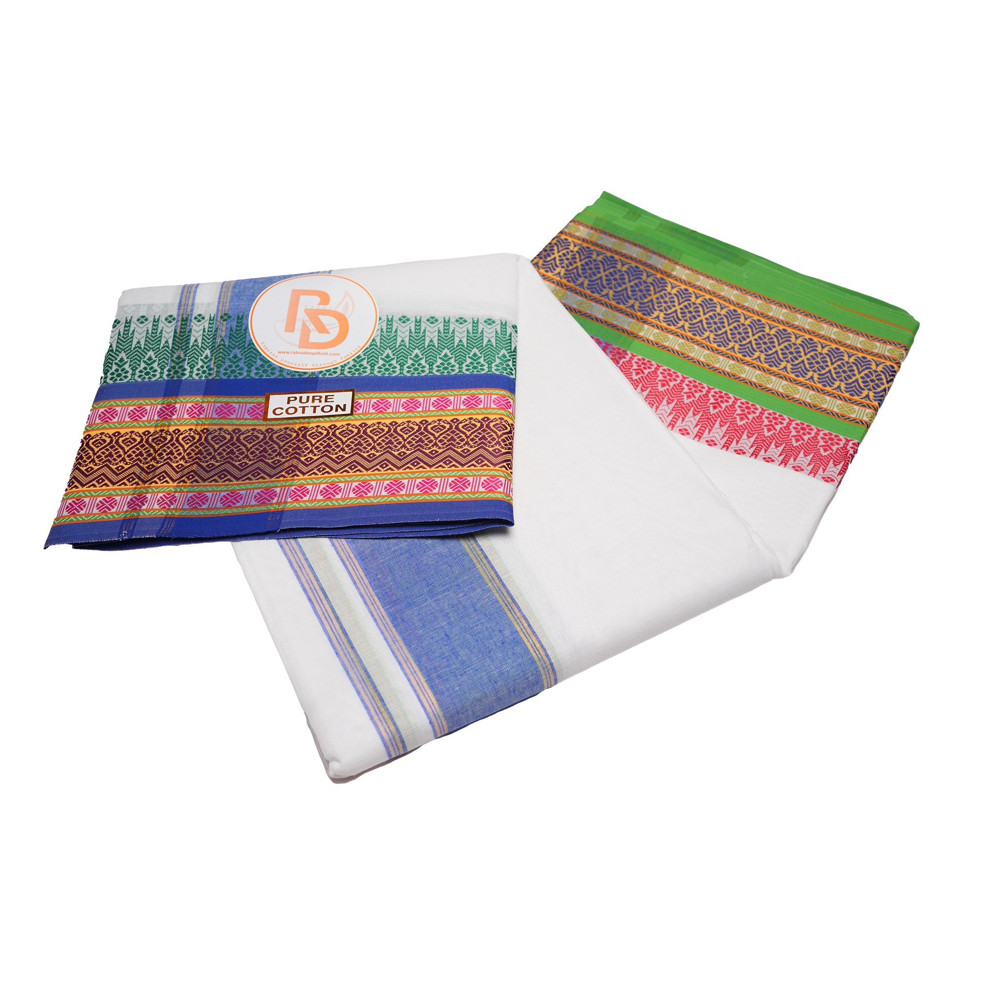traditional multicolour white pure cotton dhoti