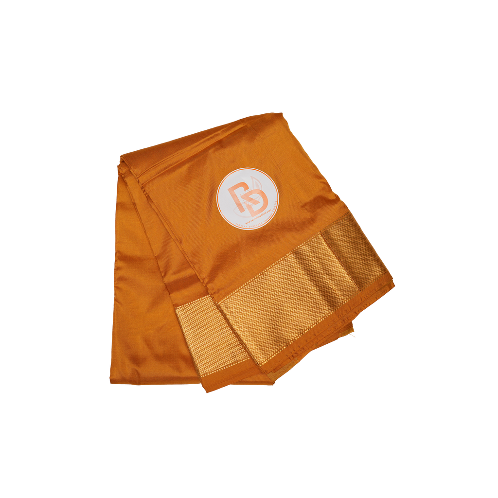 Pure silk classic orange dhoti with golden zigzag border