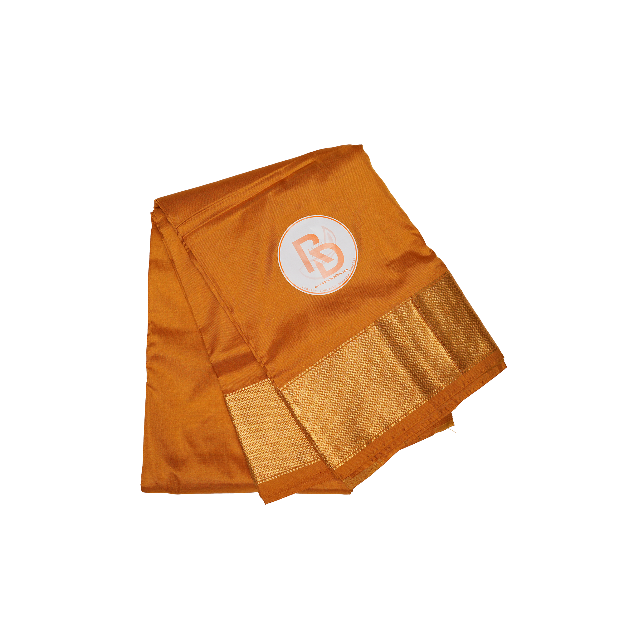 Pure silk classic orange dhoti with golden zigzag border