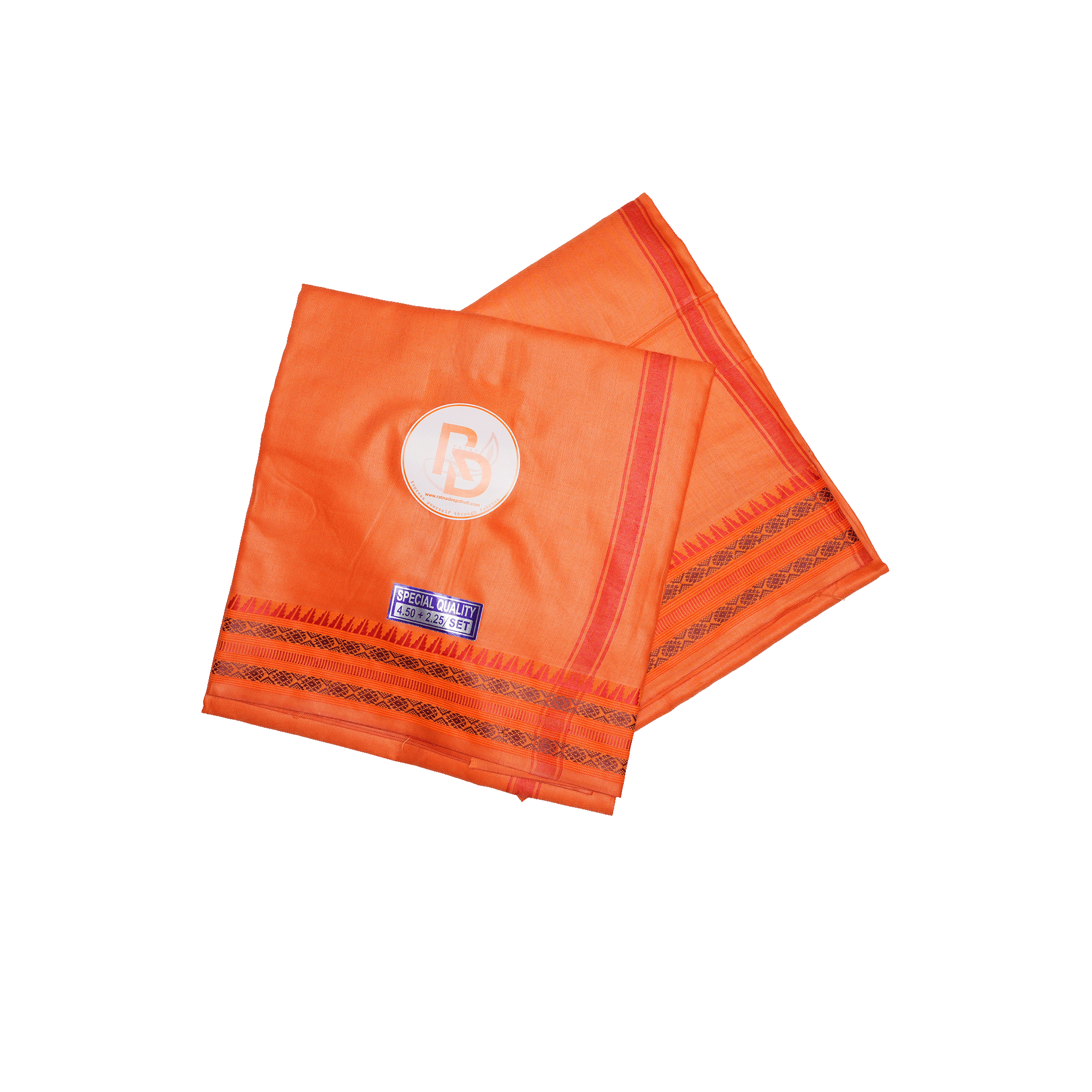traditional woven border orange cotton dhoti set