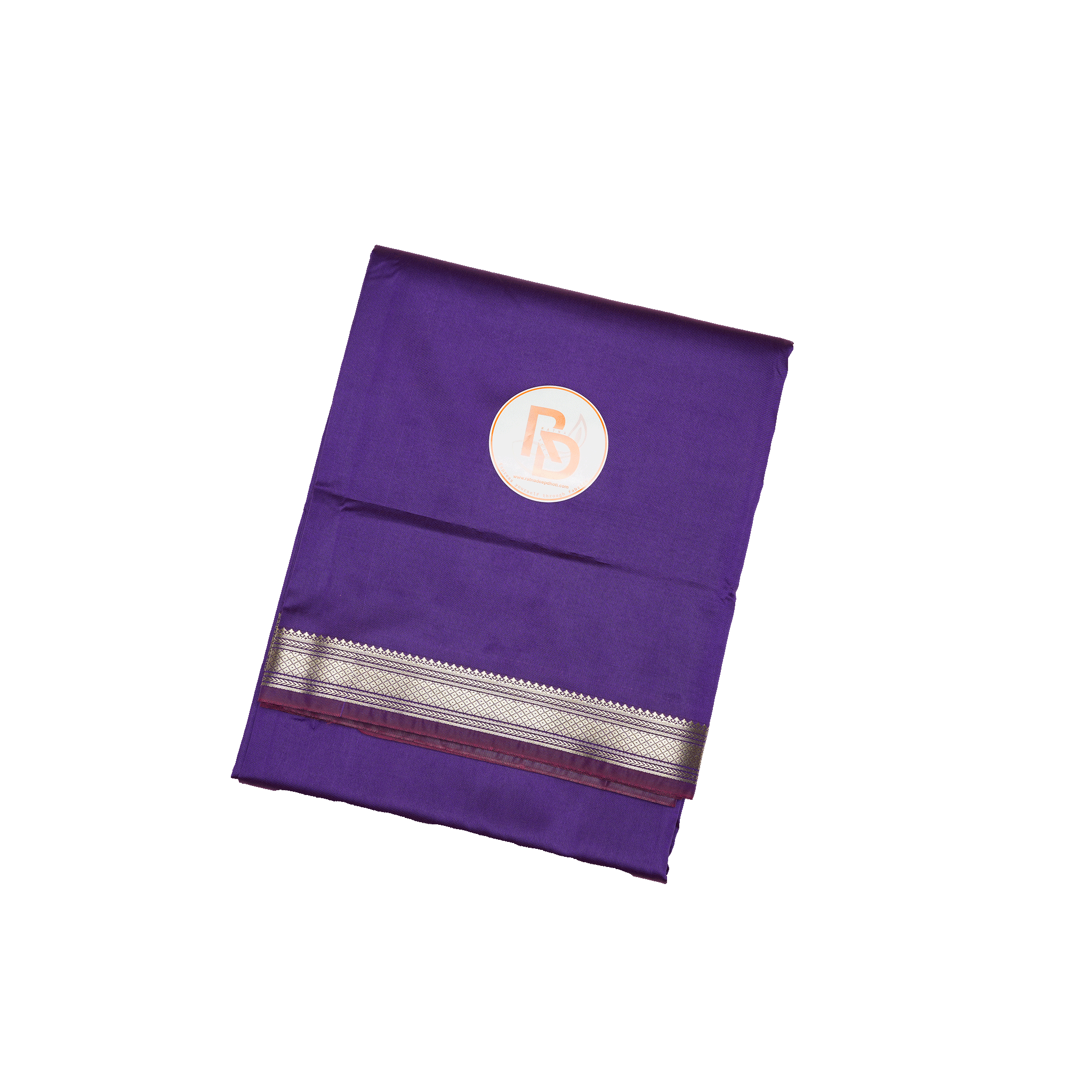 traditonal gold zari border artificial silk purple dhoti set