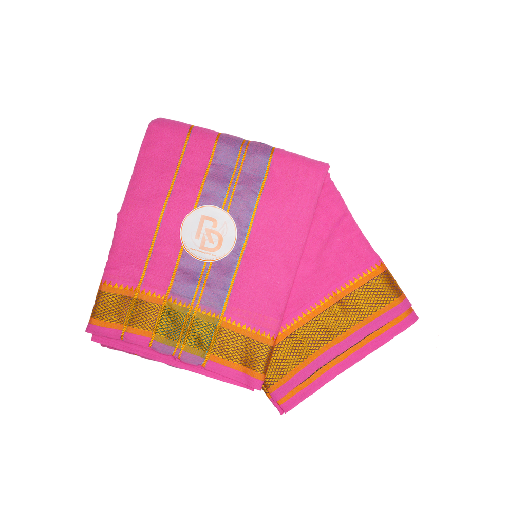 trending golden border pink cotton dhoti set