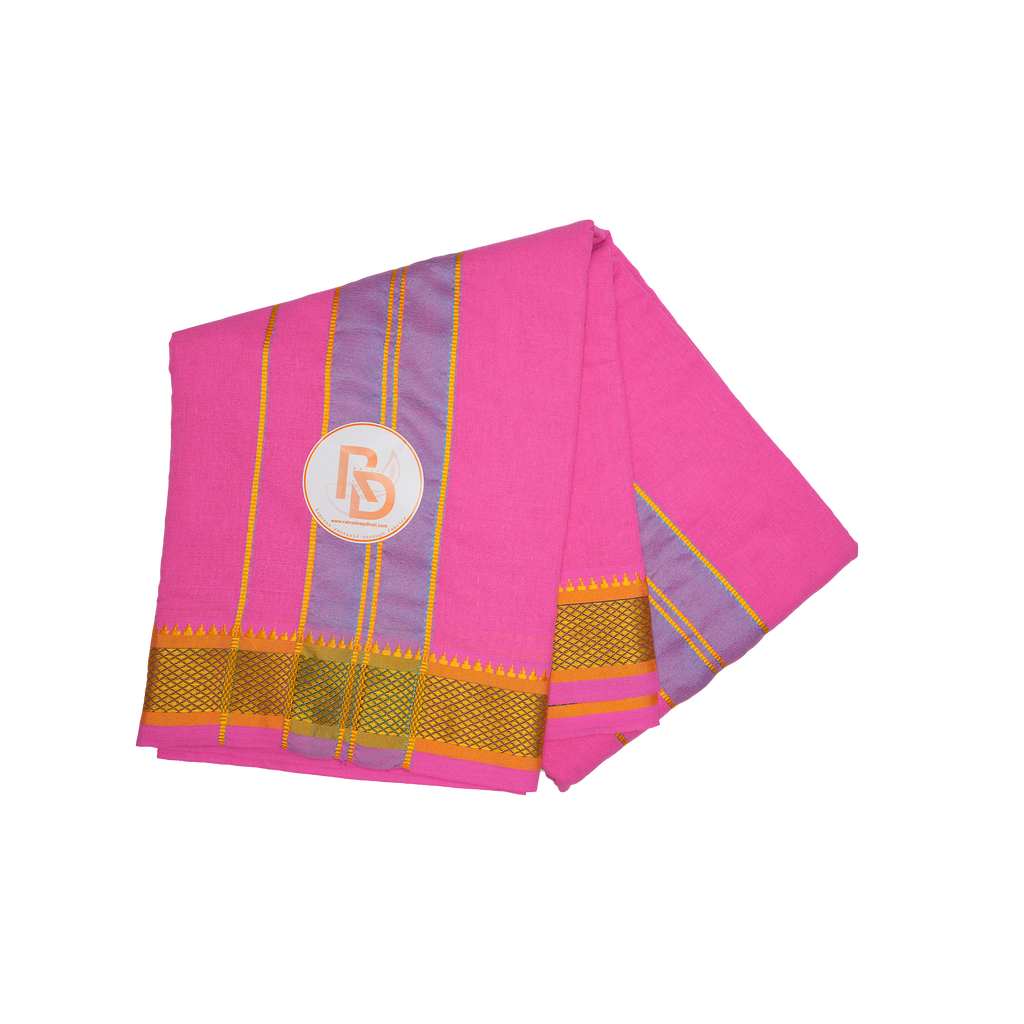 trending golden border pink cotton dhoti set