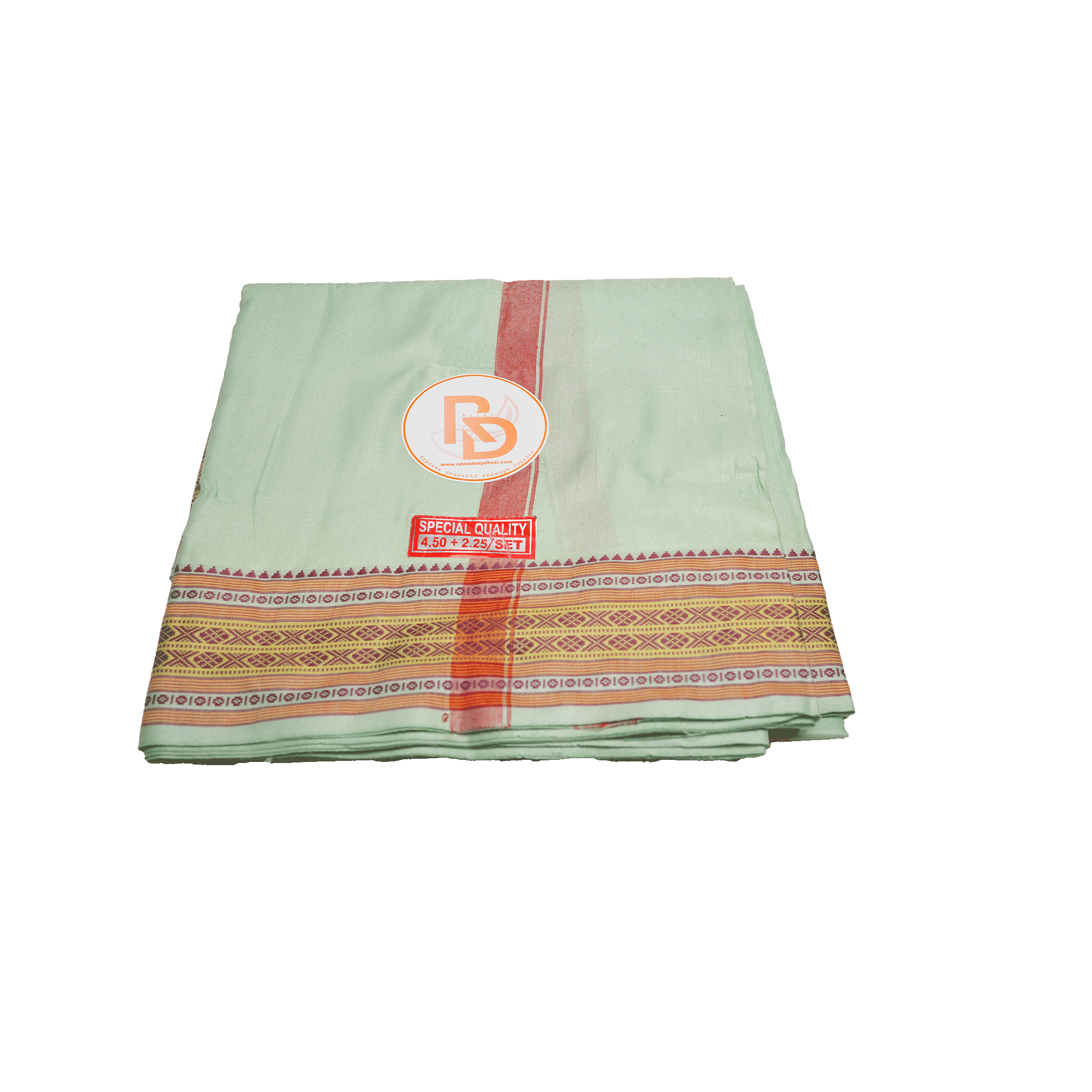 triangle and chain motif border pista green cotton dhoti set