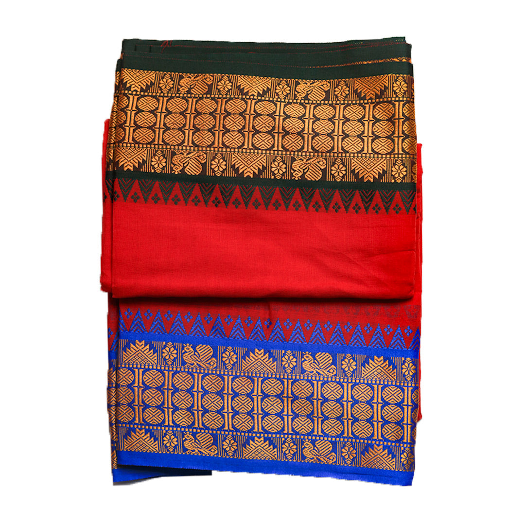 Unique Orange Cotton Dhoti With Multicolor Design (10*6) Ratnadeep Dhoti