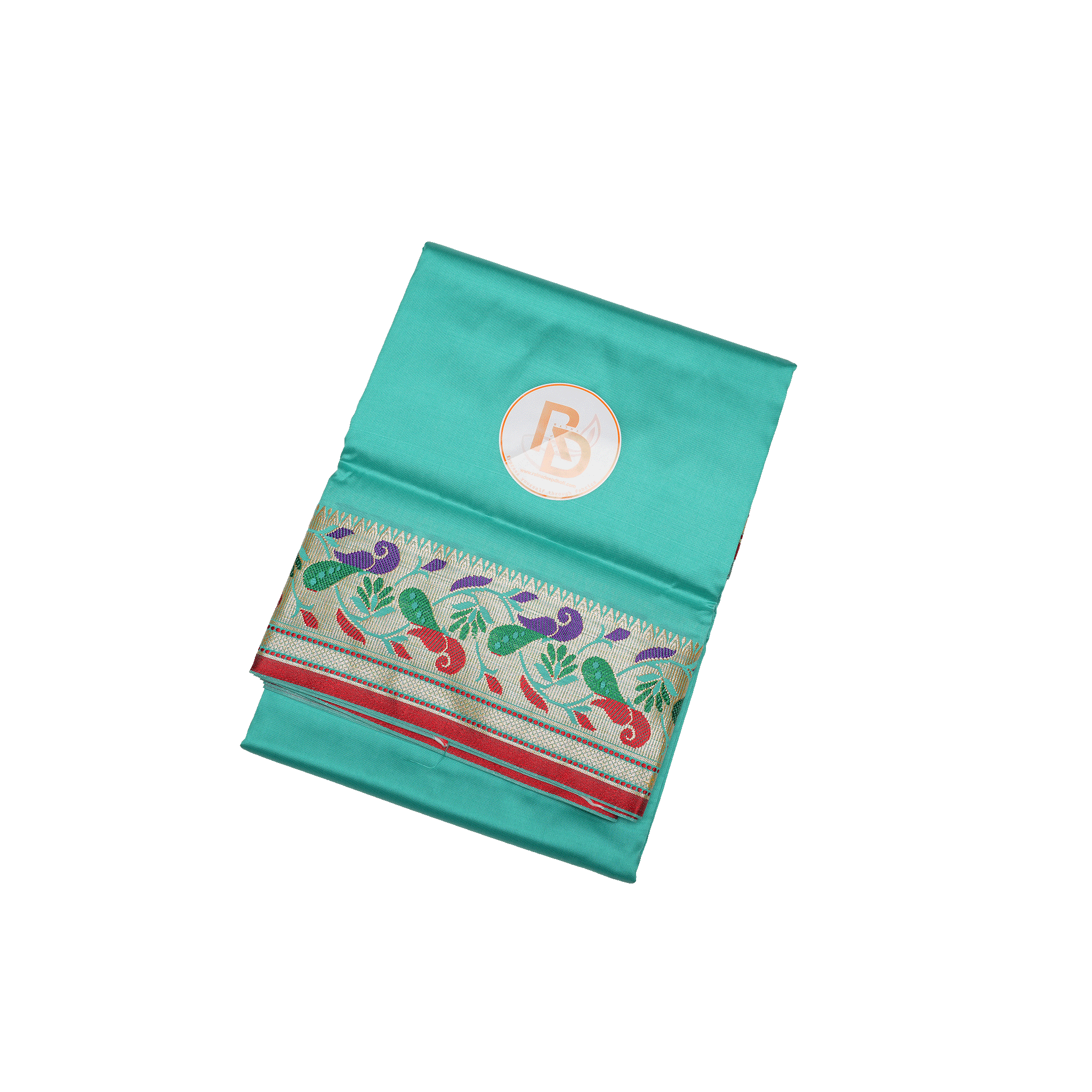 vibrant peacock woven border wonder artificial silk turquoise dhoti set
