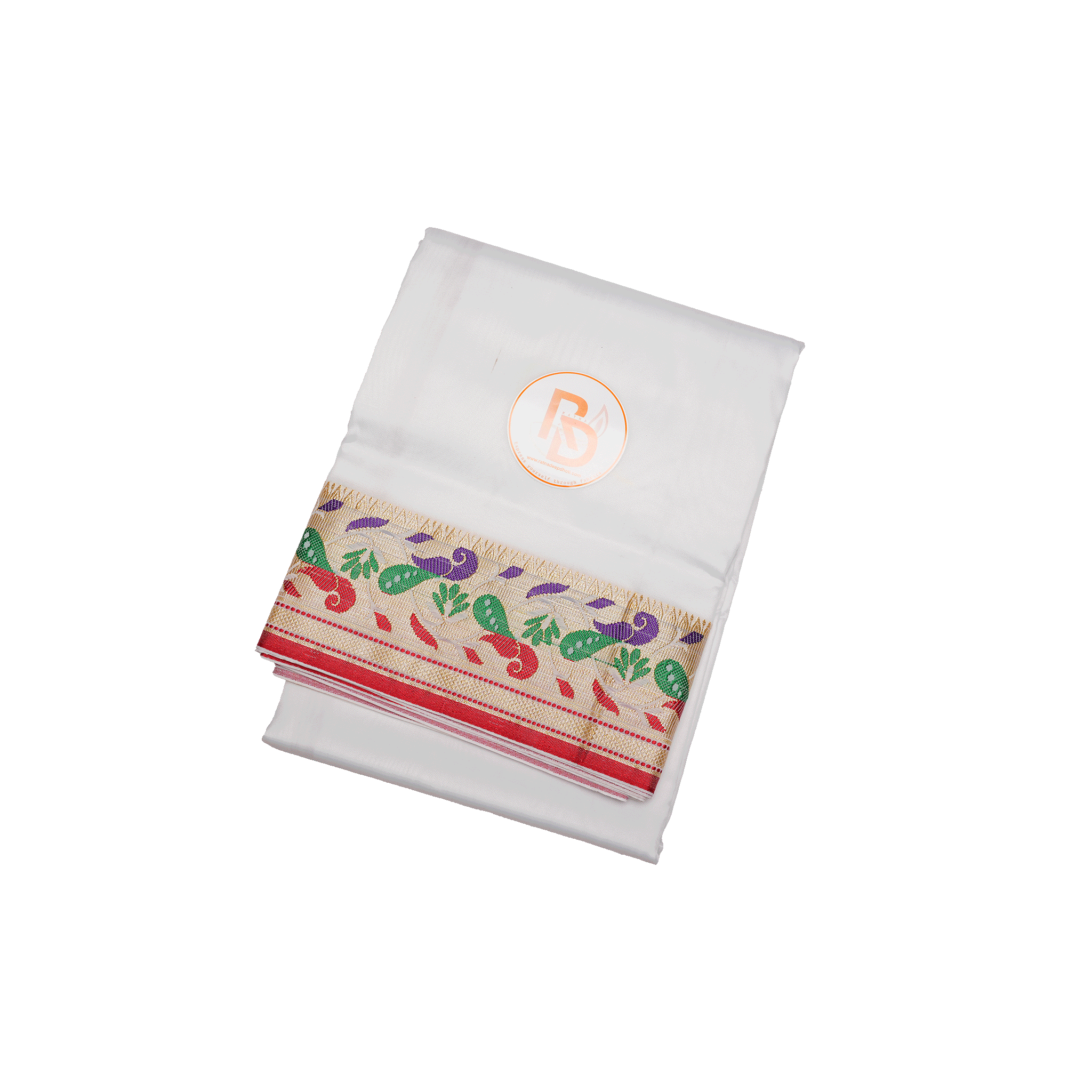 vibrant peacock woven border wonder artificial silk white dhoti set