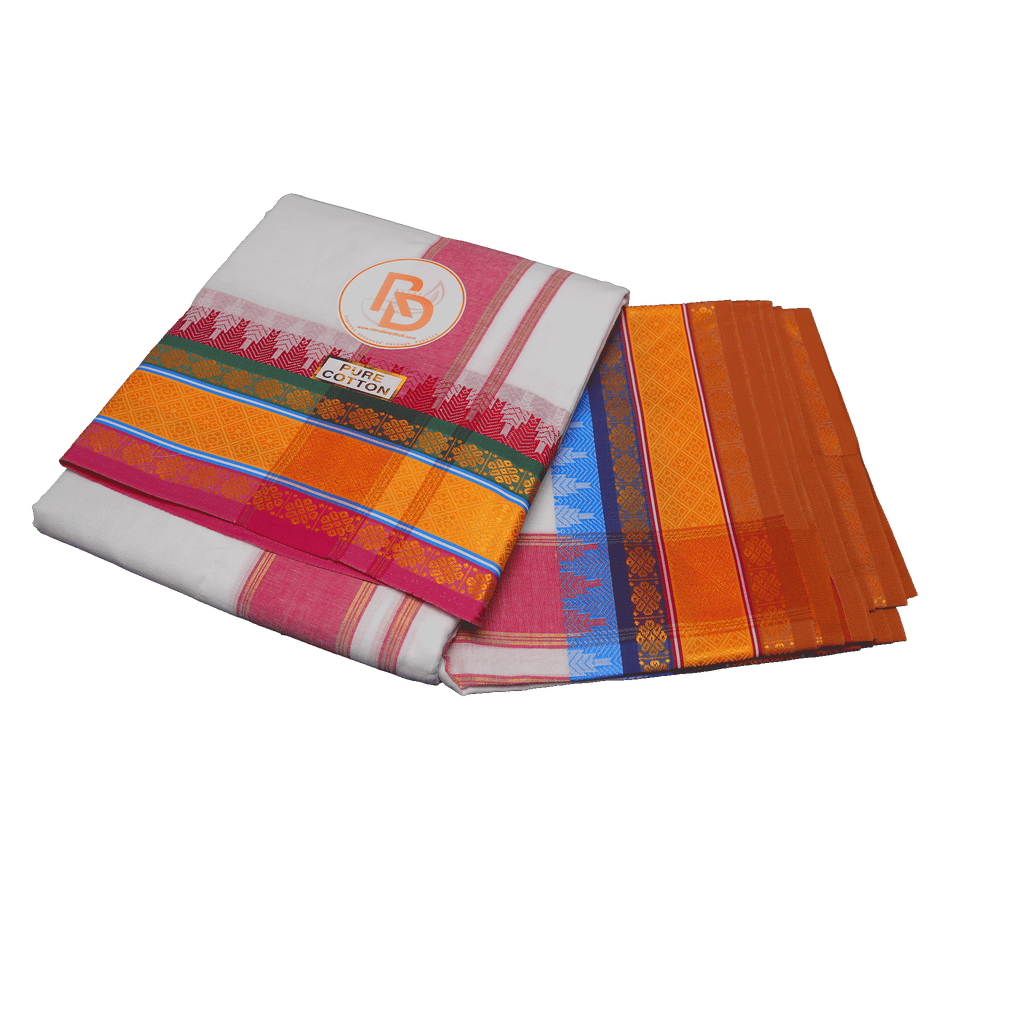 Pure cotton dhoti set with golden border