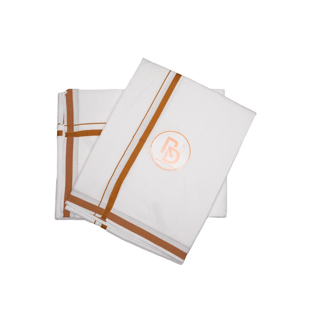 Pure cotton white dhoti with brown border
