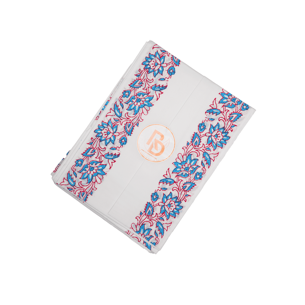 Jaipur hand block print white cotton dhoti with floral border