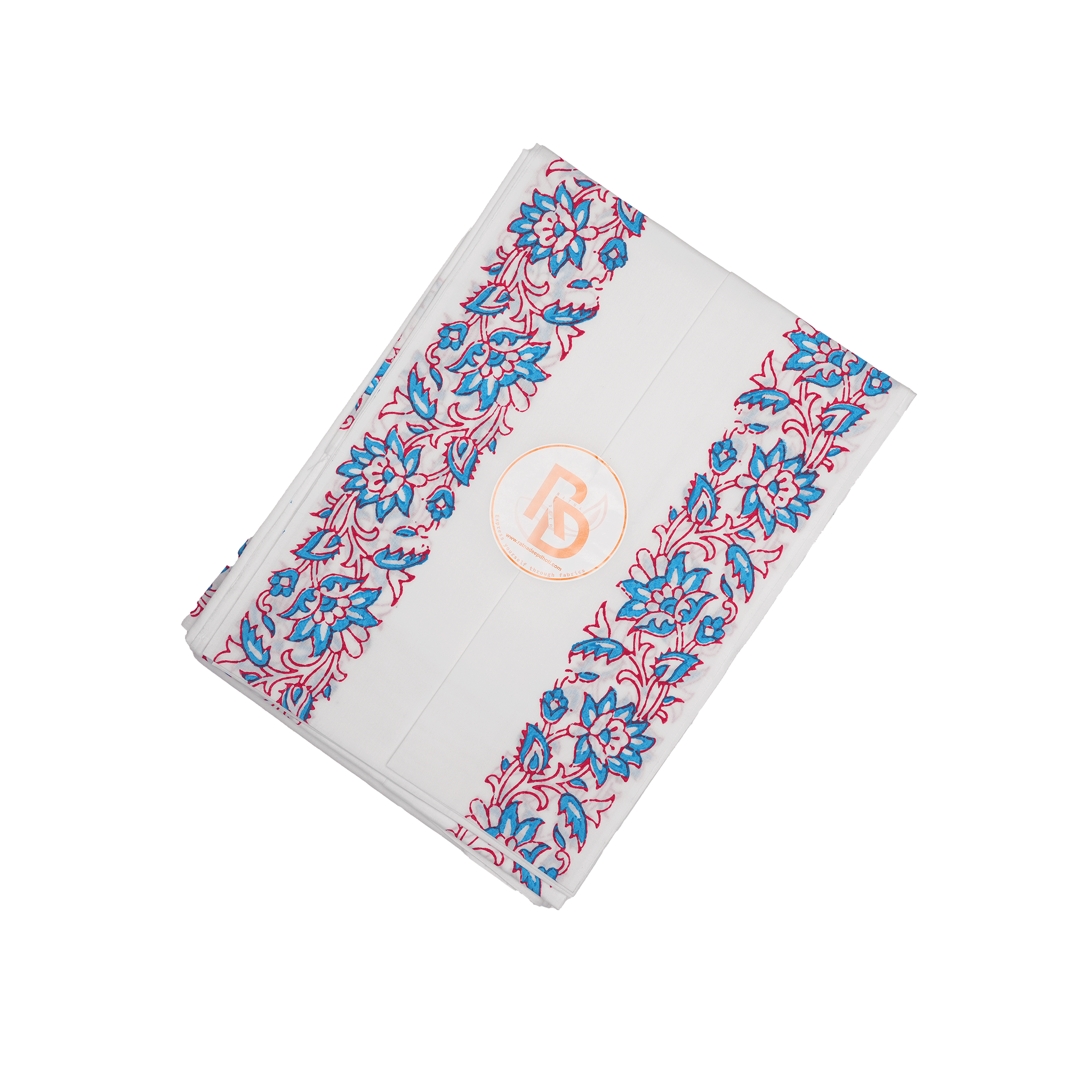 Jaipur hand block print white cotton dhoti with floral border