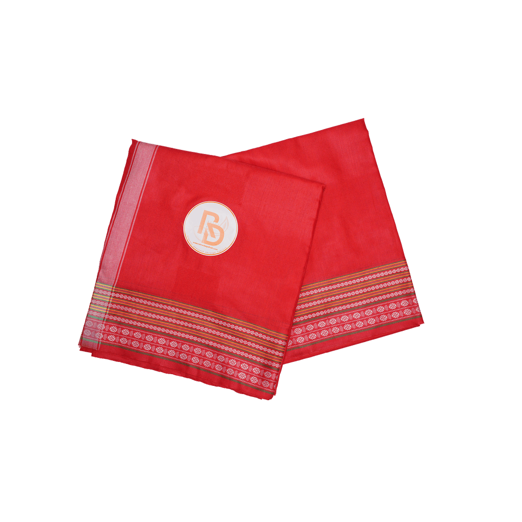 white floral and multicolour woven border red cotton dhoti set