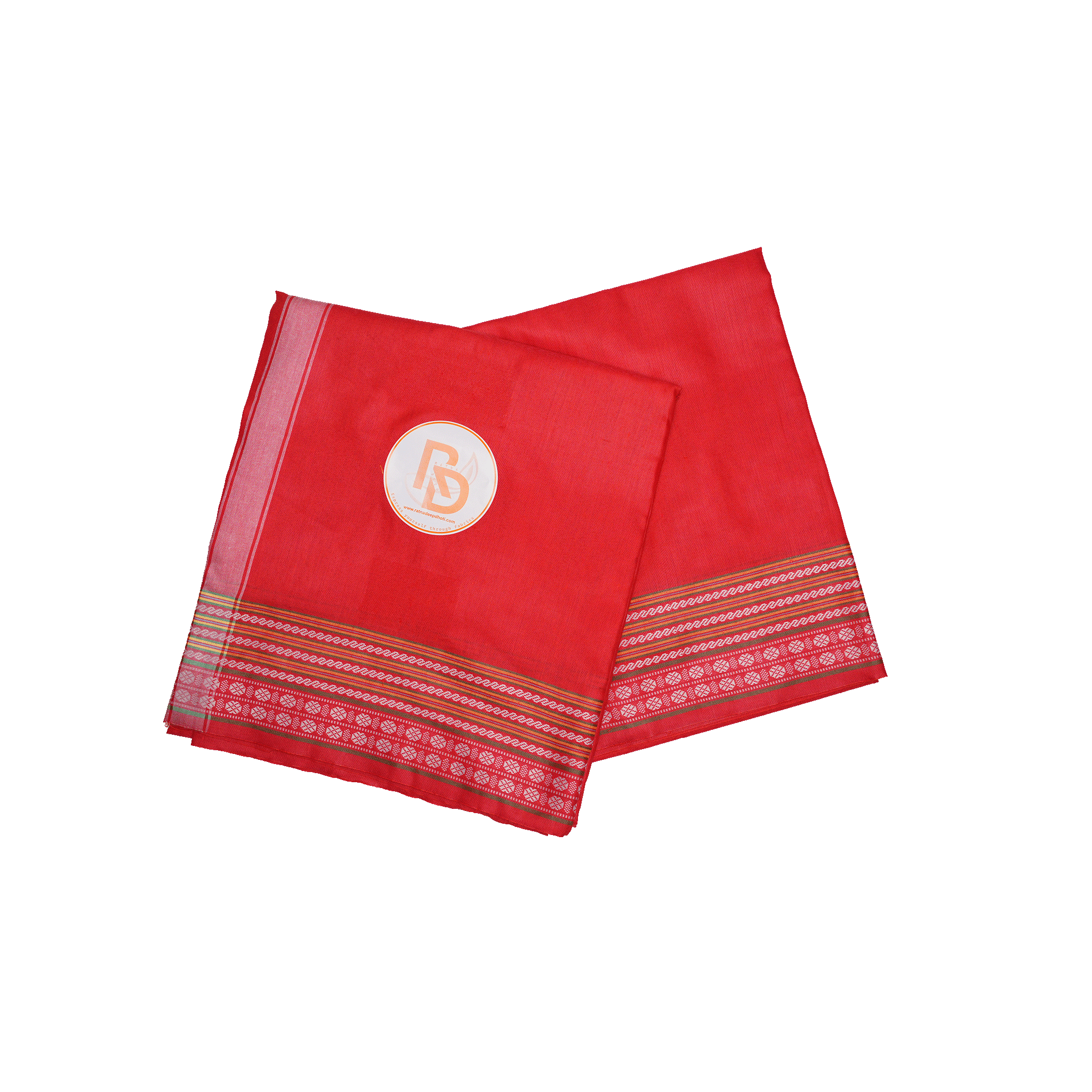 white floral and multicolour woven border red cotton dhoti set
