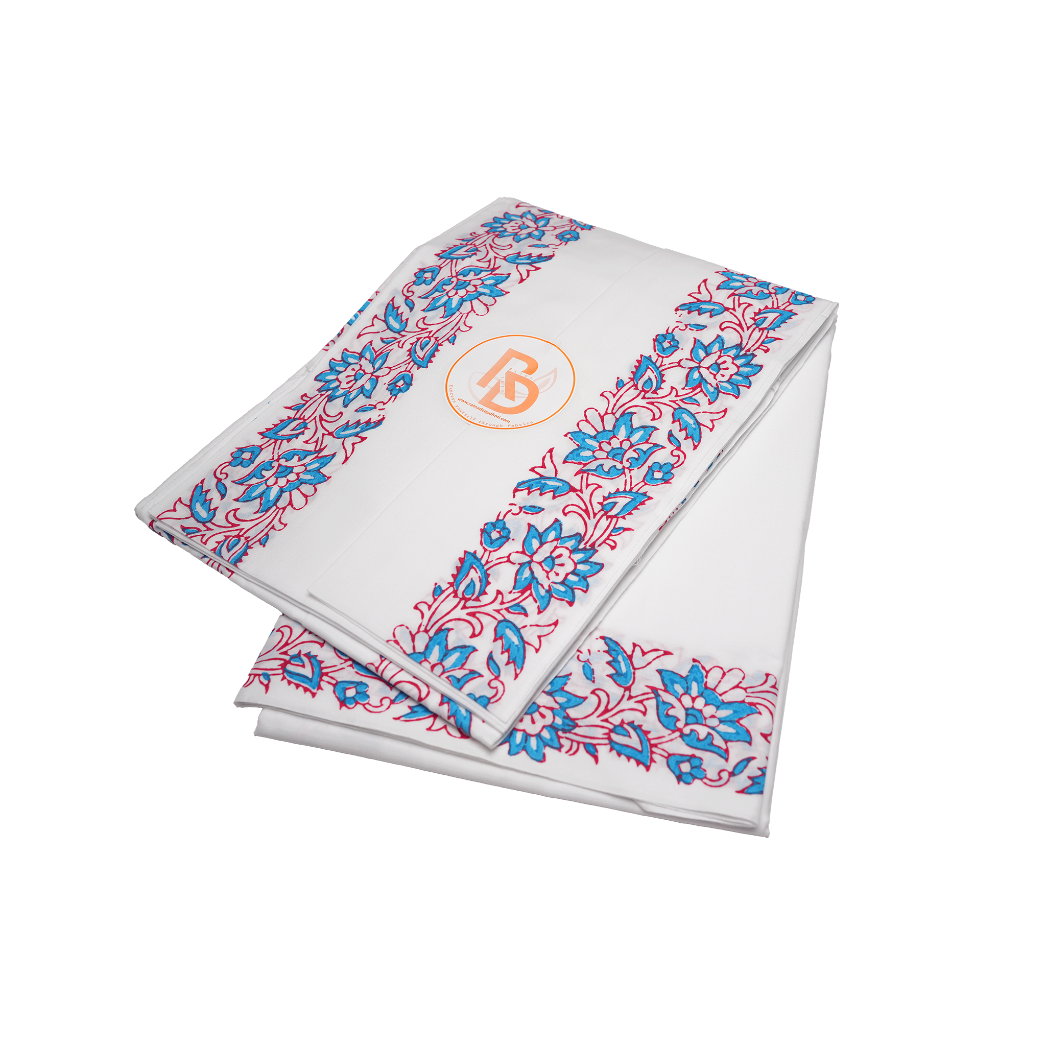 Jaipur hand block print white cotton dhoti with floral border