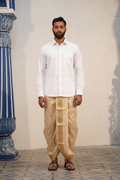 Man wearing a white shirt and readymade dhoti combo