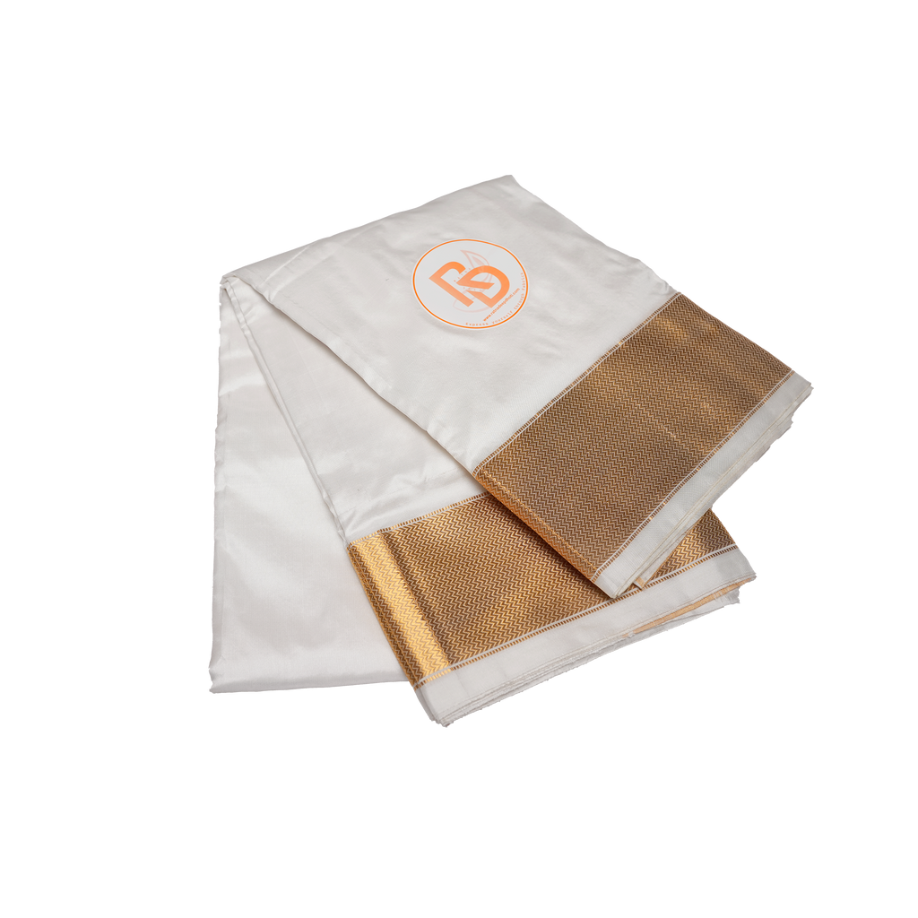 Plain white pure silk dhoti with golden border