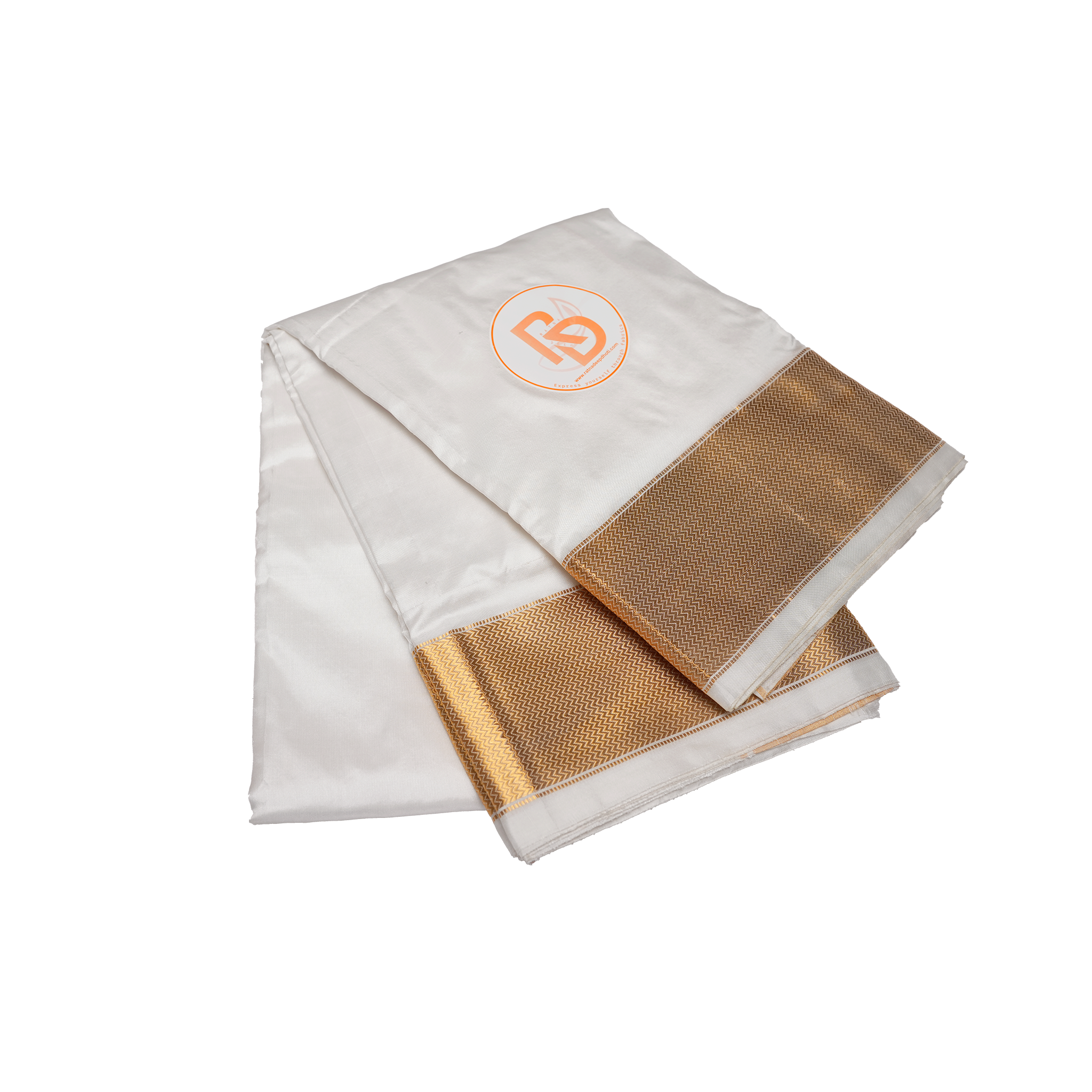 Plain white pure silk dhoti with golden border