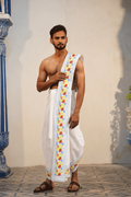 Man wearing a white work cotton dhoti with uparana