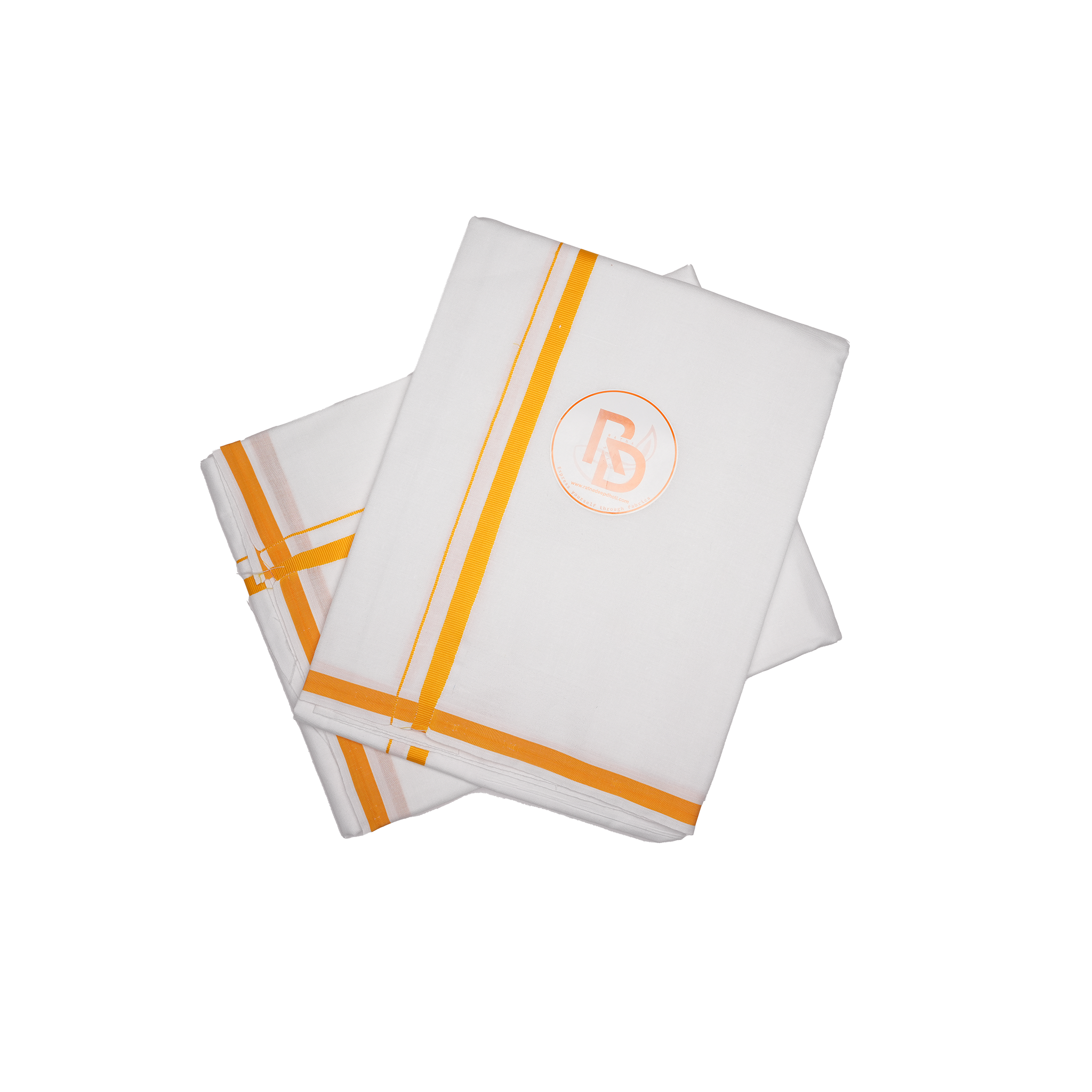 Plain yellow bordered white cotton dhoti set