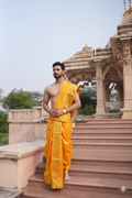 Men's Mustard Yellow Dhoti (10 × 6) Set with Premium Gold Border